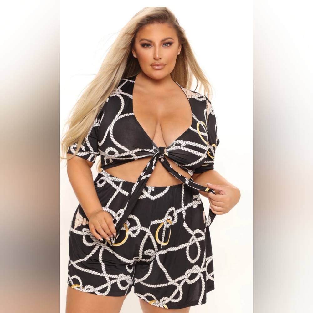 Fashion Nova Black and White Rope Print Jumpsuit